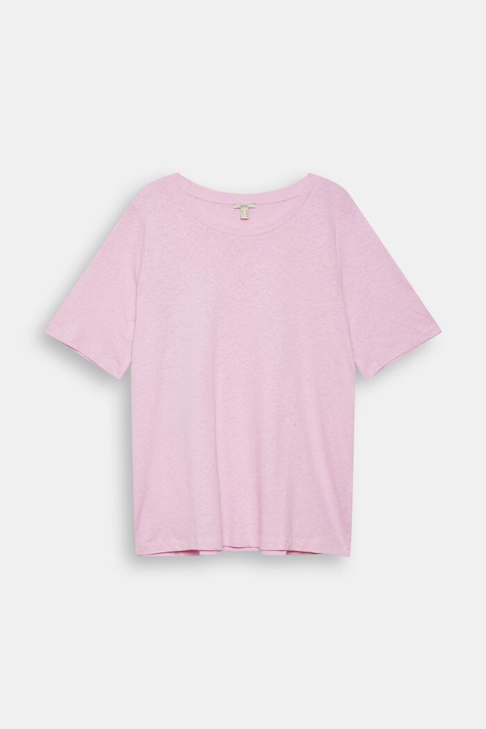 CURVY basic T-shirt in blended linen, PINK, detail image number 0