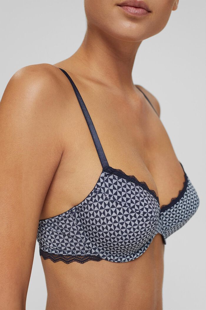 Recycled: padded, printed underwire bra, NAVY, detail image number 2