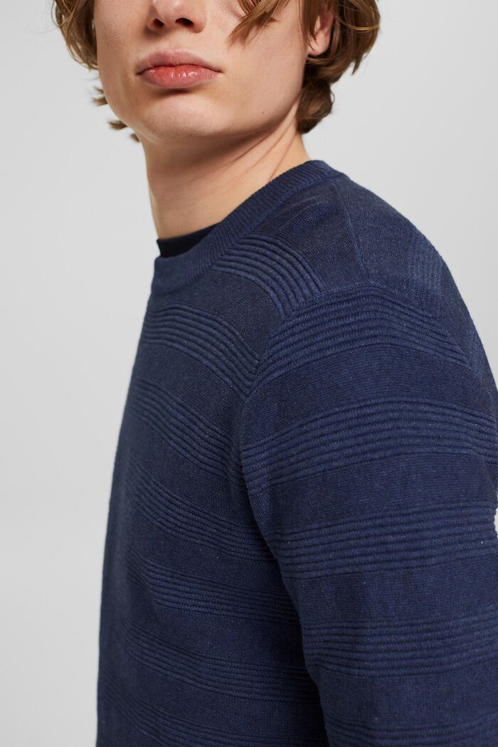 Organic cotton jumper with ribbed stripes, DARK BLUE, detail image number 2