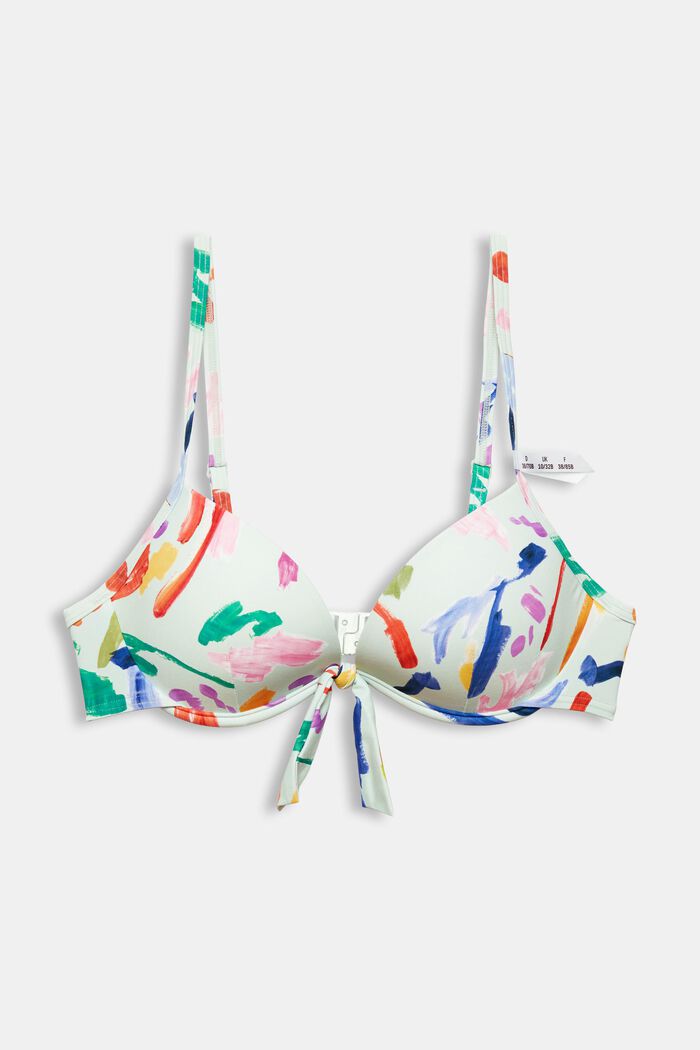 Made of recycled material: bikini top with a bow detail, LIGHT AQUA GREEN, overview