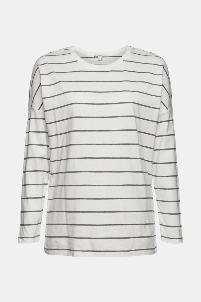 Striped long sleeve top in cotton, OFF WHITE, detail image number 2