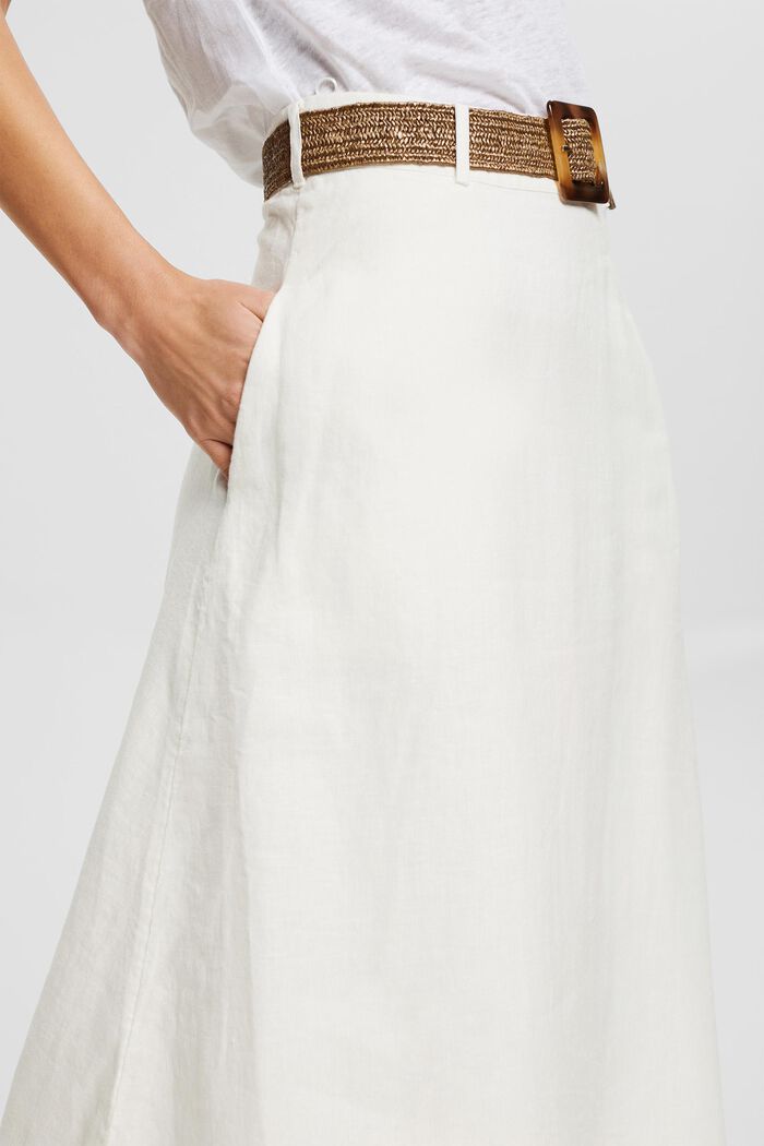 Maxi skirt with a belt, in 100% linen, WHITE, detail image number 2