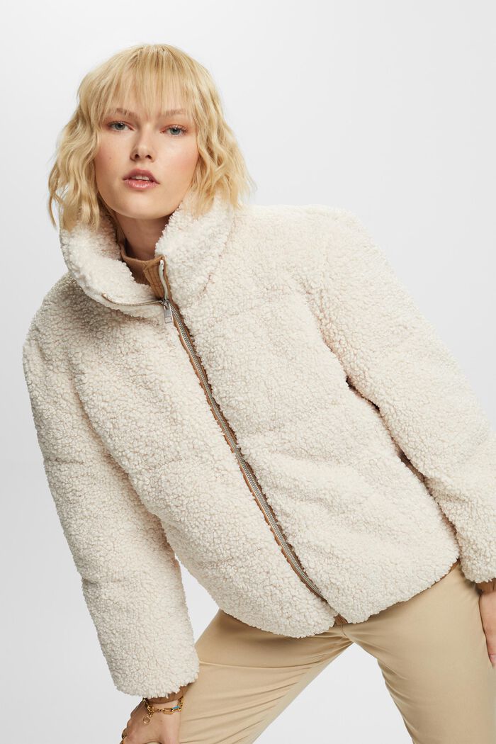 Quilted Sherpa Jacket, CREAM BEIGE, detail image number 0