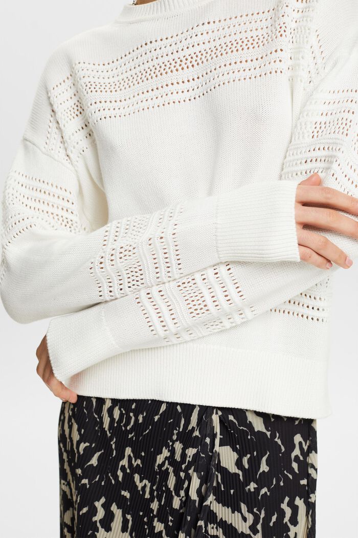 Crewneck Open-Knit Sweater, OFF WHITE, detail image number 3