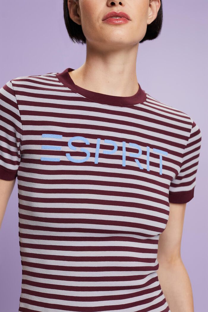 Logo-Print Striped Cotton T-Shirt, BORDEAUX RED, detail image number 1
