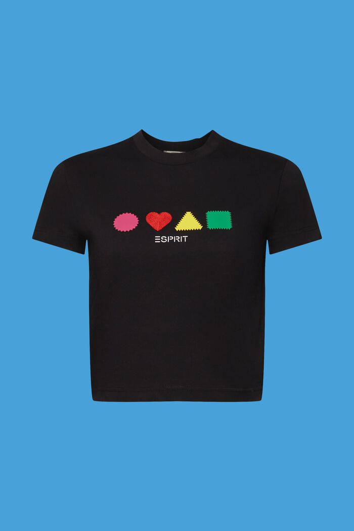 Organic cotton T-shirt with geometric print, BLACK, detail image number 6