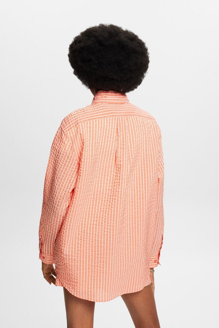 Crinkled Striped Shirt Blouse, BRIGHT ORANGE, detail image number 2