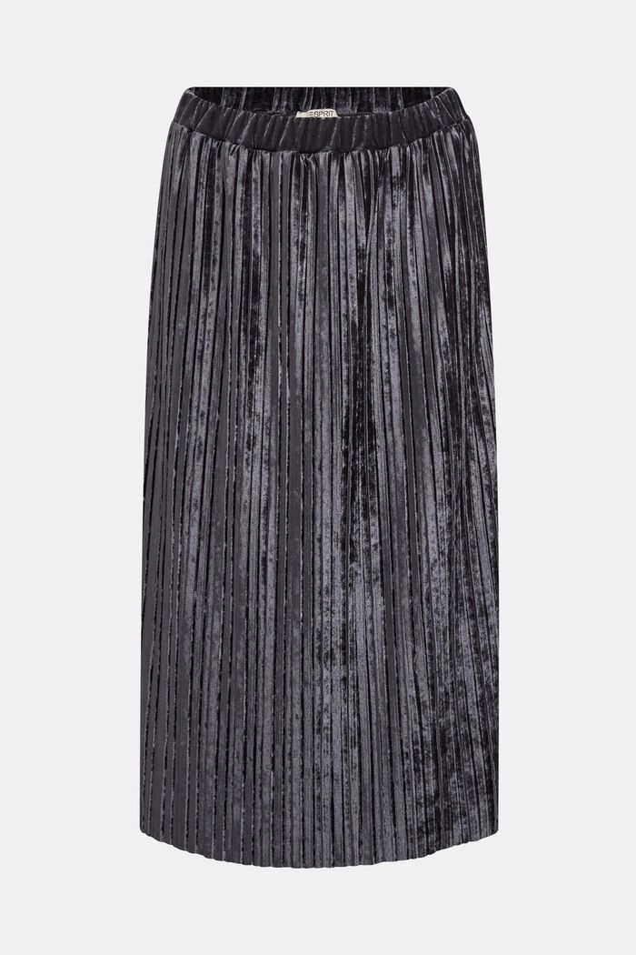 Pleated skirt with a velvet finish, GUNMETAL, overview