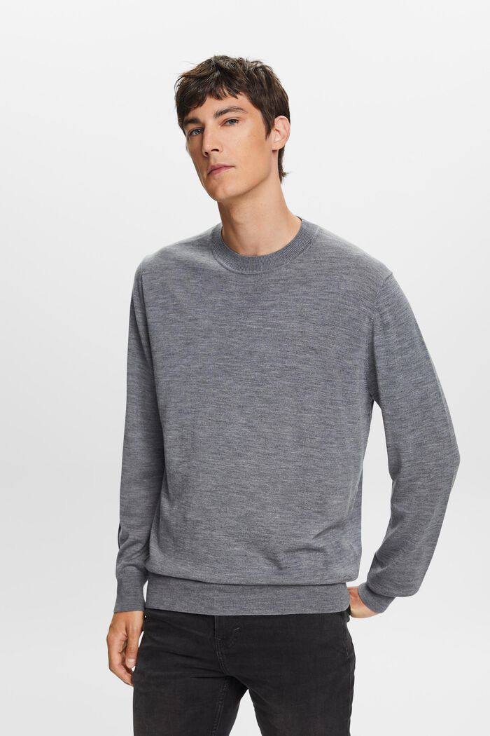 Wool Crewneck Sweater, GREY, detail image number 0