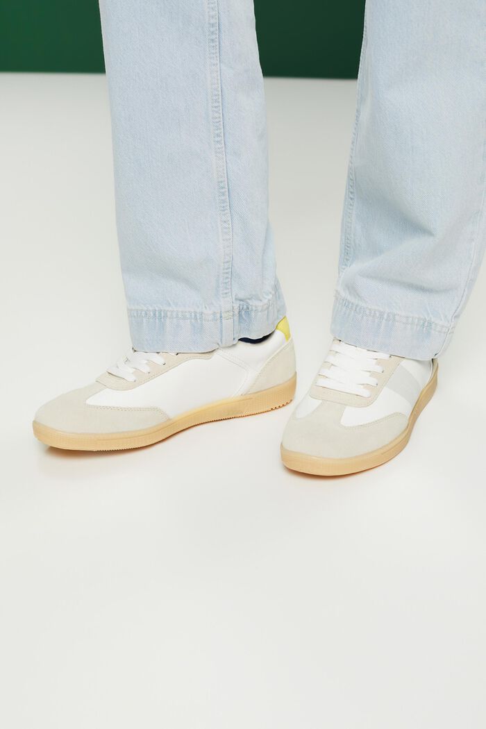 Mix-Material Sneakers, PASTEL YELLOW, detail image number 1