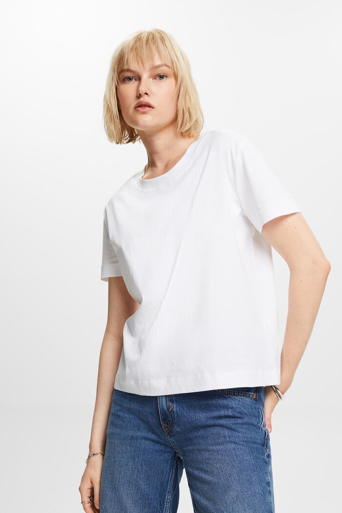 Cotton Crewneck T-Shirt, WHITE, detail image number 0