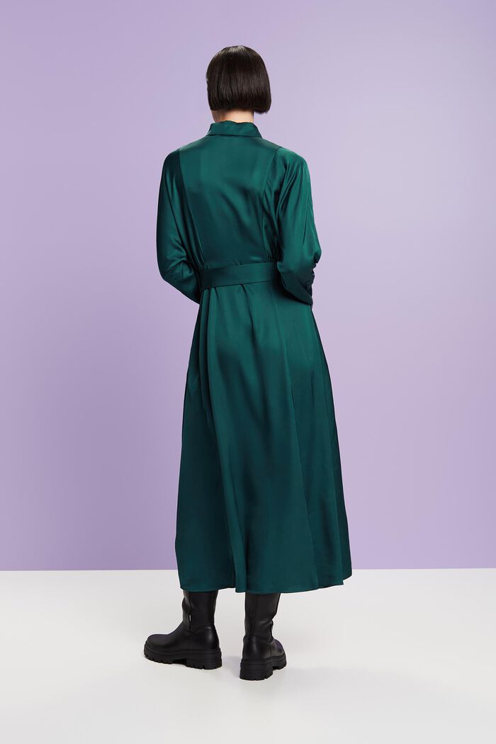 Belted Satin Dress, EMERALD GREEN, detail image number 4