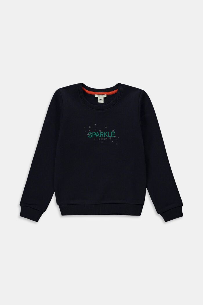 Sweatshirt with a glitter print, NAVY, overview