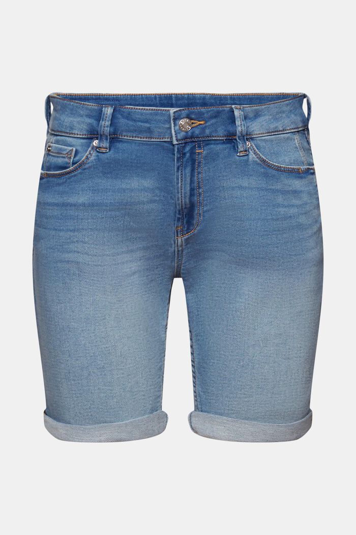 Denim shorts made of blended organic cotton, BLUE LIGHT WASHED, detail image number 7