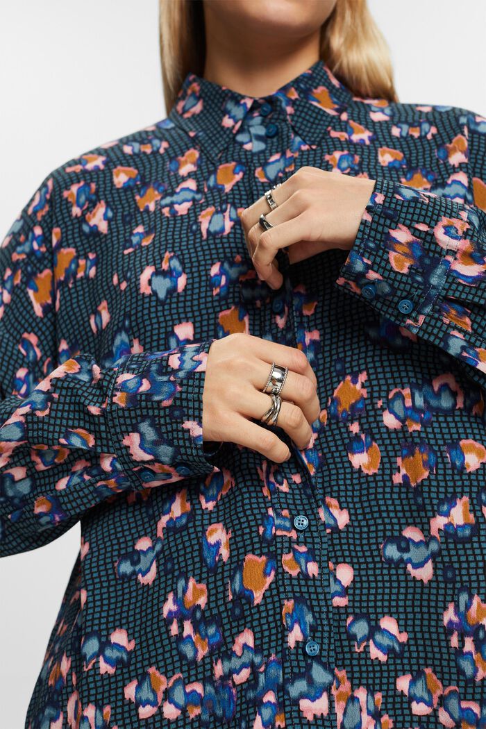 Printed Button Down Shirt, TEAL BLUE, detail image number 1