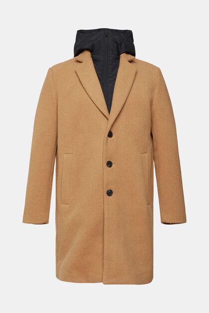 Wool blend coat with detachable hood