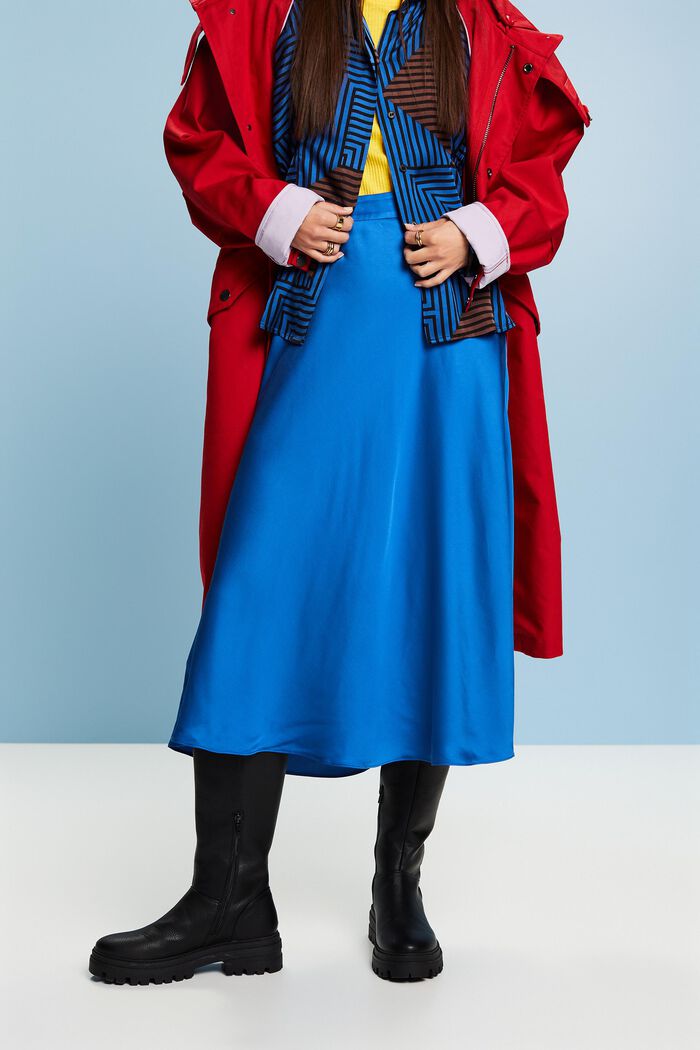 Satin Midi Skirt, BRIGHT BLUE, detail image number 0