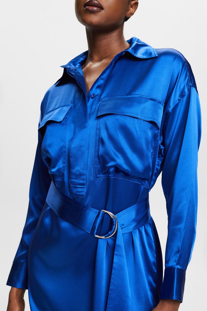 Silk Belted Midi Dress, BRIGHT BLUE, detail image number 3