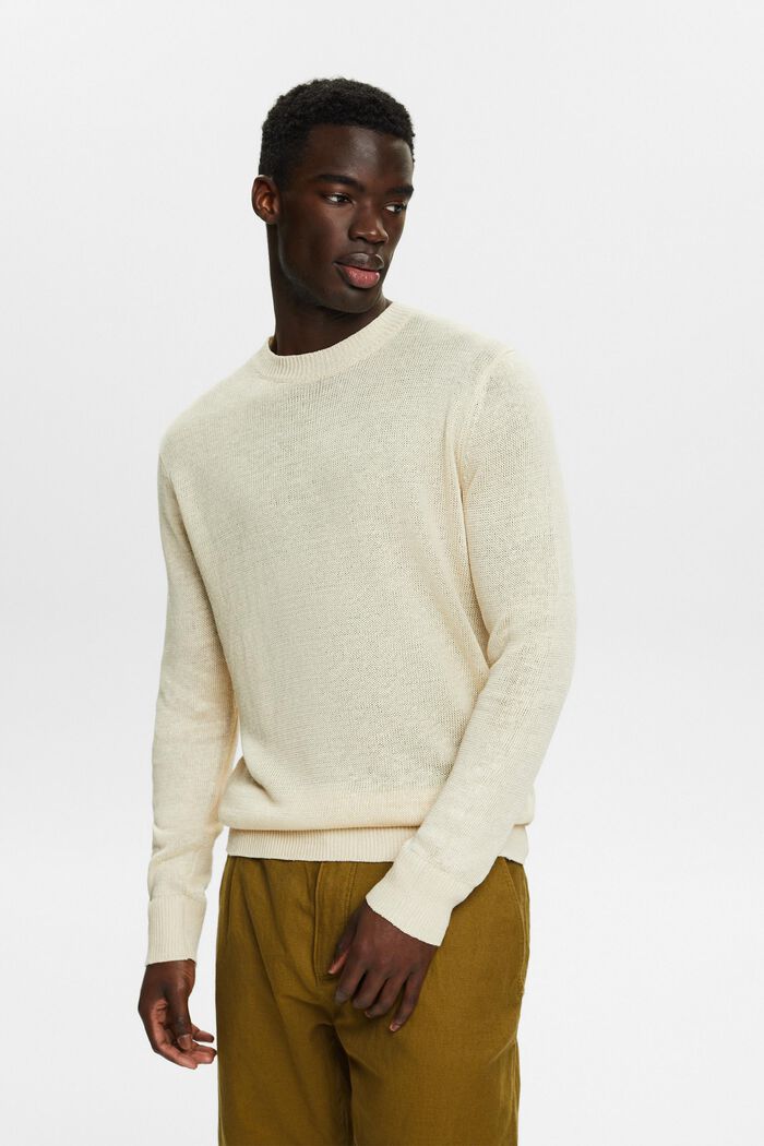 Linen Crewneck Sweater, CREAM BEIGE, detail image number 0
