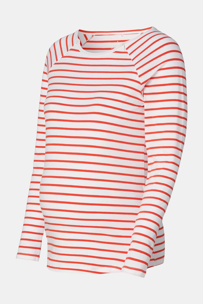 MATERNITY Organic Cotton-Blend Striped T-Shirt, MISSION RED, detail image number 5
