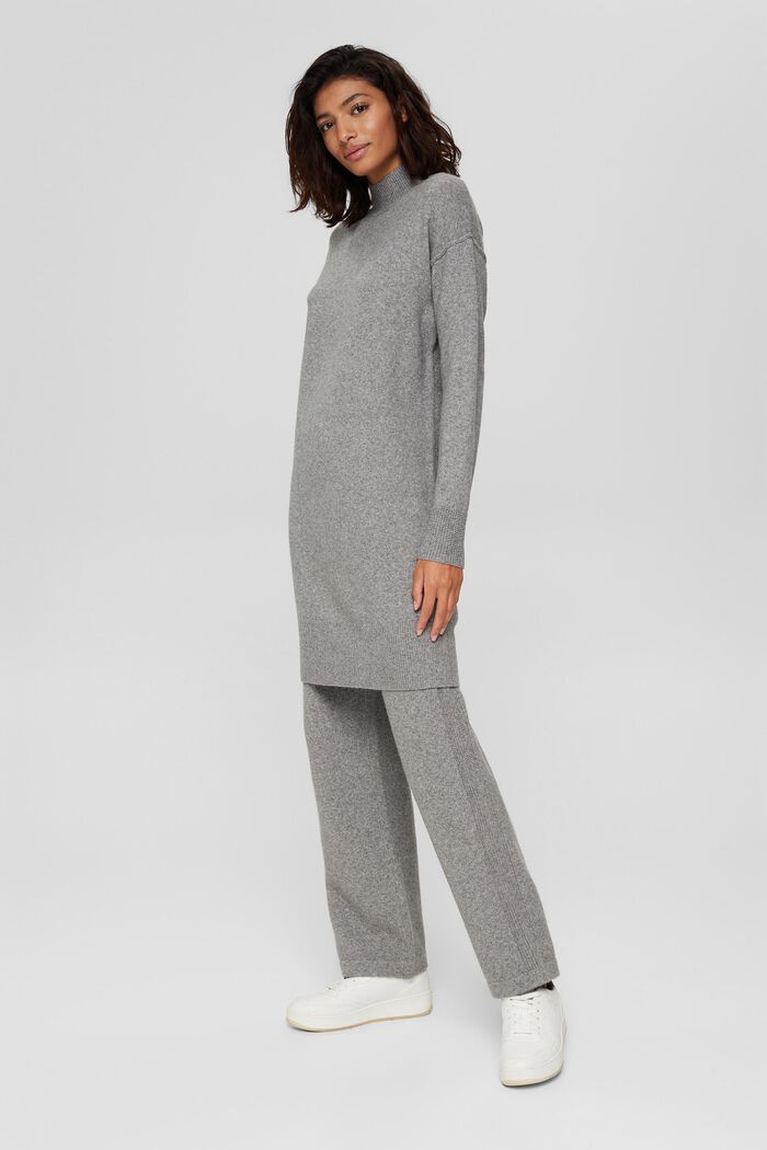 Wool blend: knitted dress with dropped shoulders, MEDIUM GREY, detail image number 1