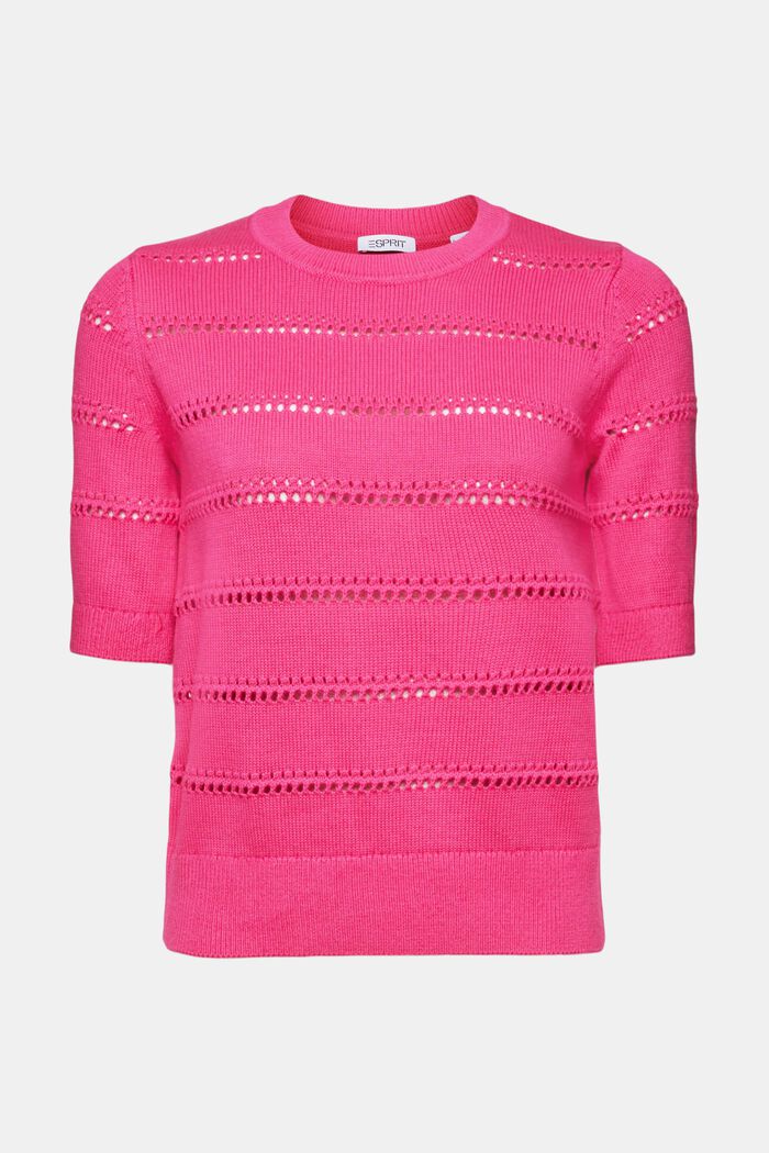 Pointelle Short-Sleeve Sweater, PINK FUCHSIA, detail image number 5