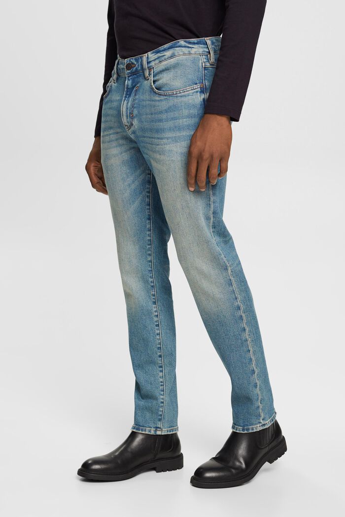 Stonewashed slim fit jeans, organic cotton, BLUE MEDIUM WASHED, detail image number 1
