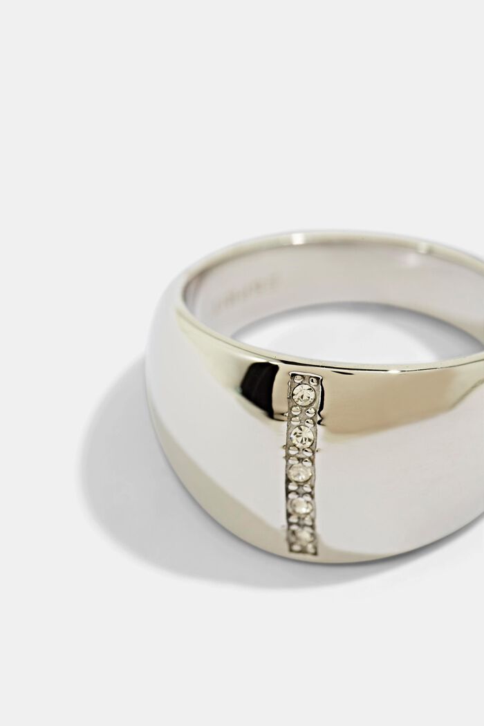 Stainless-steel ring trimmed with zirconia, SILVER, detail image number 1
