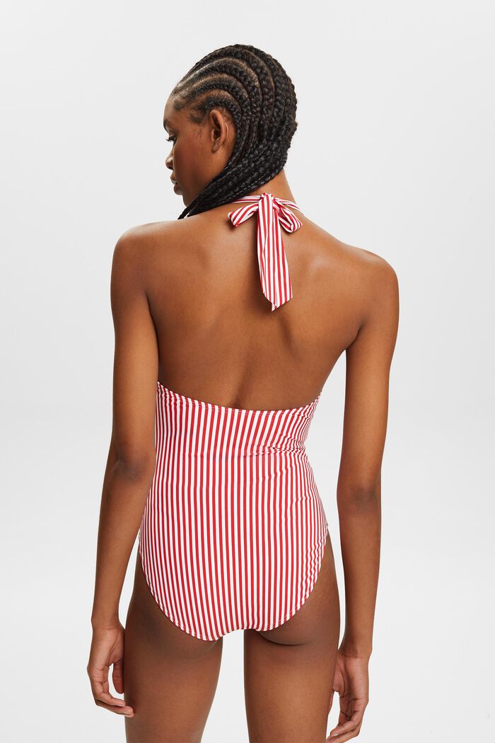 Striped Halterneck Swimsuit, DARK RED, detail image number 3