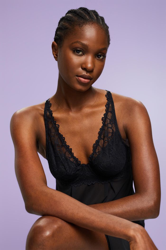 Underwire Mesh Lace Camisole, BLACK, detail image number 0