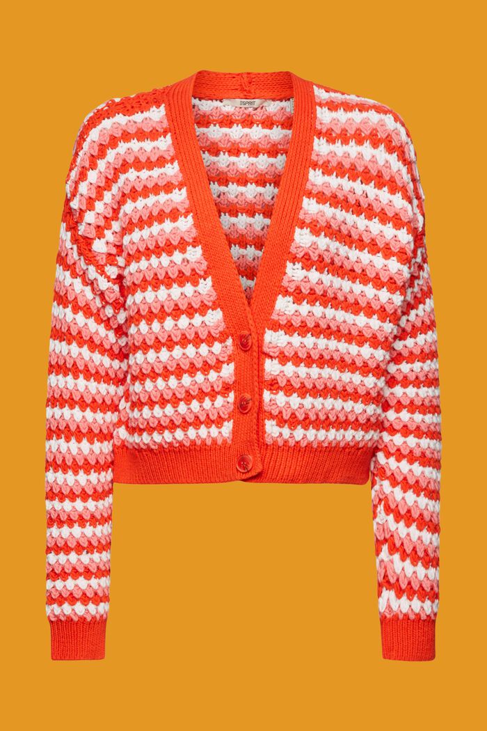 Chunky knit V-necked cardigan, ORANGE RED, detail image number 5