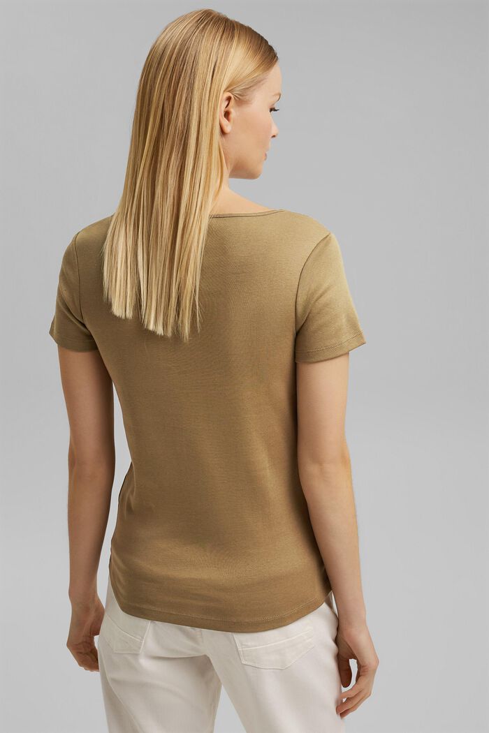Basic V-neck T-shirt in organic cotton, LIGHT KHAKI, detail image number 3