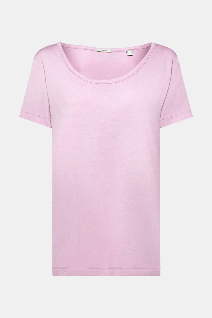 Viscose T-shirt with a wide round neckline, LILAC, detail image number 6