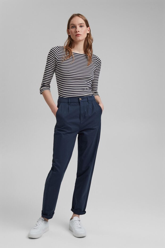 Striped long sleeve top made of 100% organic cotton, NAVY, detail image number 1