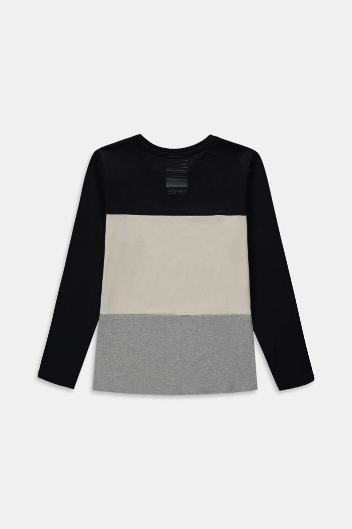 Long sleeve top with colour blocking, 100% cotton, BLACK, detail image number 1