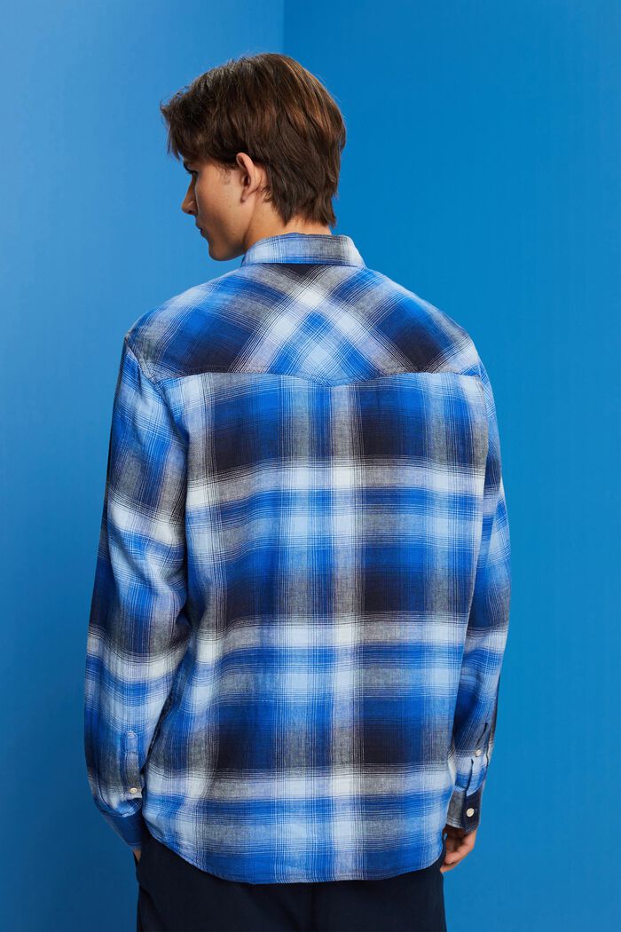 Cotton and hemp blended checquered tartan shirt, BLUE, detail image number 3