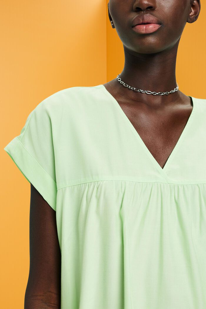 V-neck short-sleeved blouse, CITRUS GREEN, detail image number 2