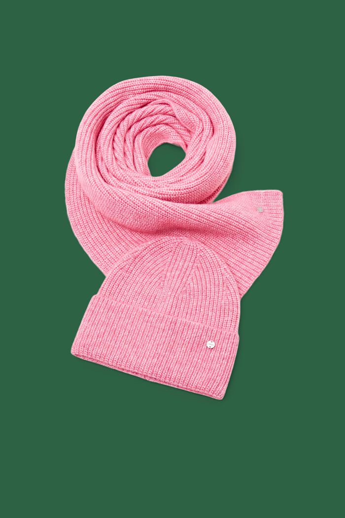Rib-Knit Beanie and Scarf Set, PINK FUCHSIA, detail image number 0