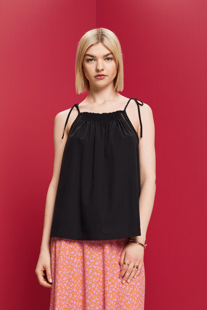 Camisole top with smock, TENCEL™, BLACK, detail image number 0