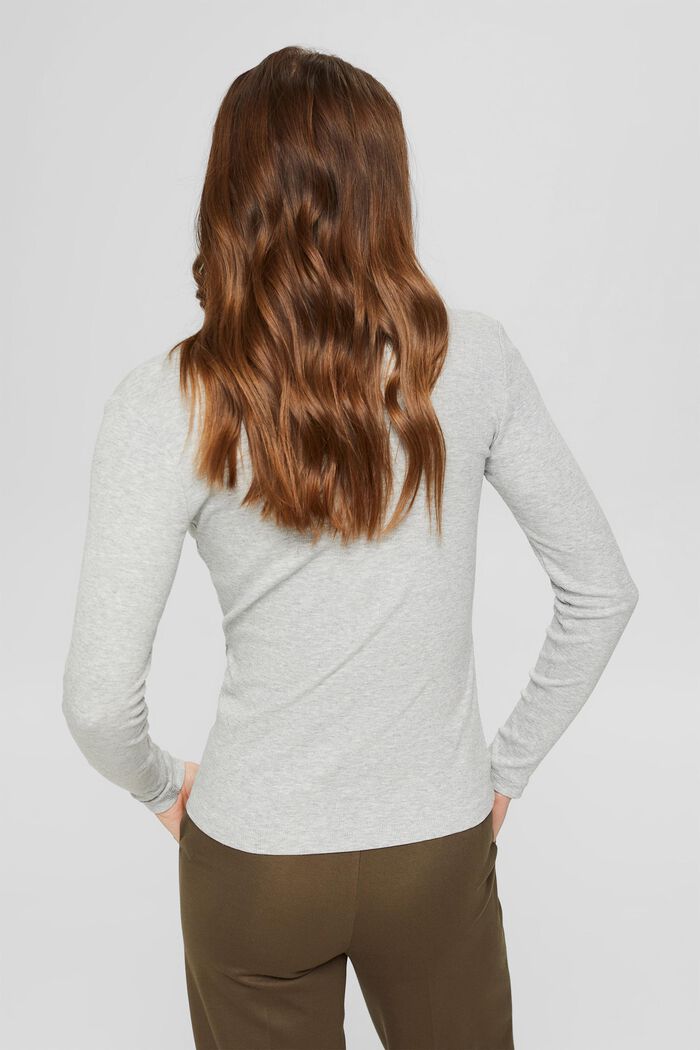 Ribbed long sleeve top in blended organic cotton, LIGHT GREY, detail image number 3