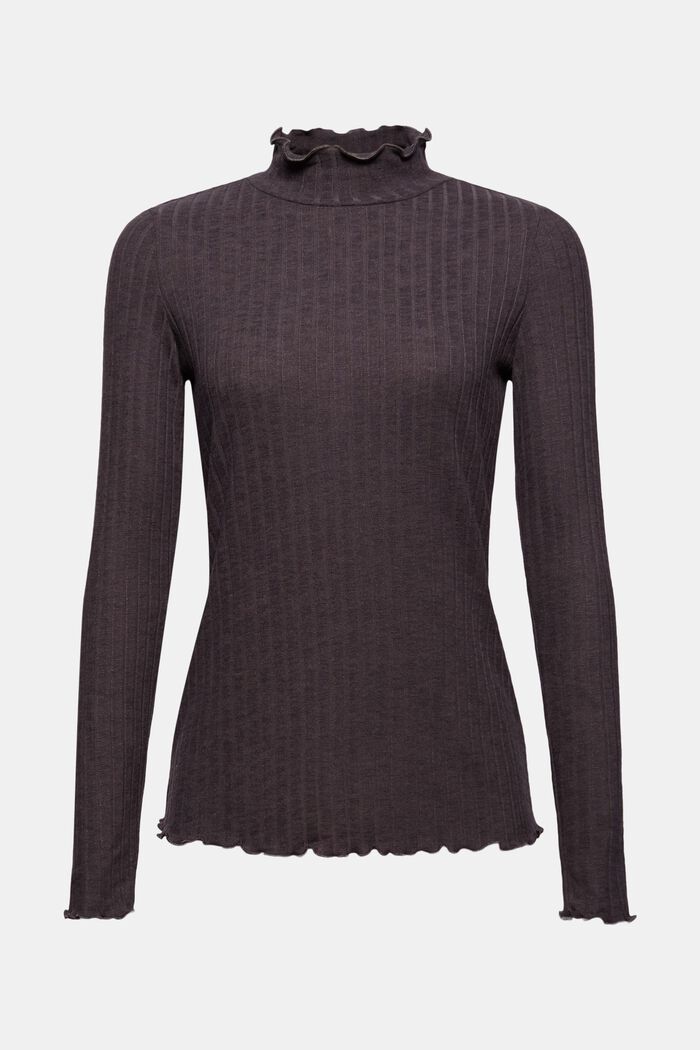 Ribbed long sleeve top with a stand-up collar