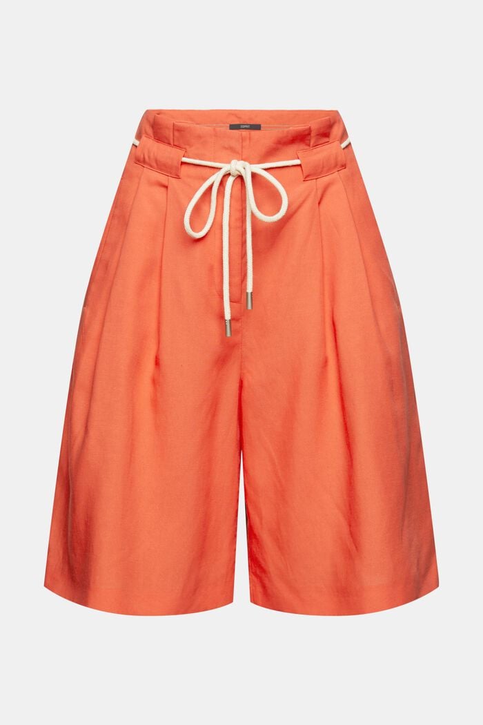Linen blend: drawstring shorts, CORAL ORANGE, overview
