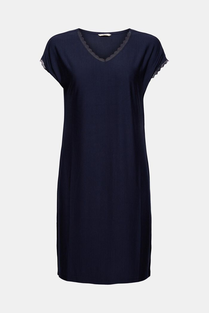 Nightdress with lace, LENZING™ ECOVERO™, NAVY, detail image number 0