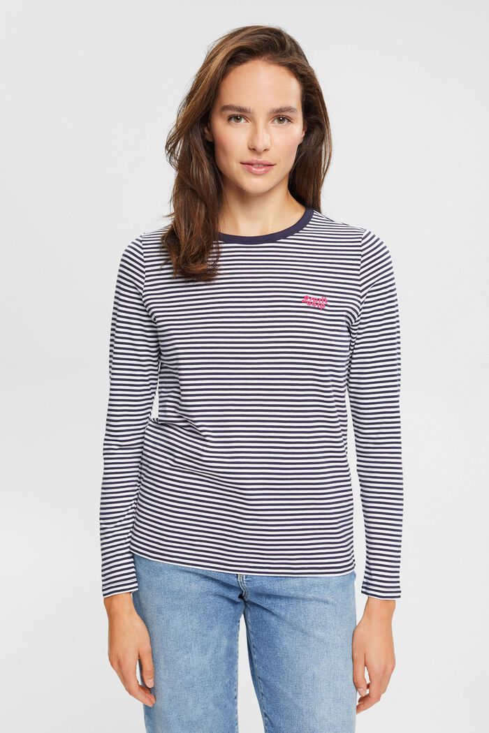Striped long sleeve, NAVY, overview