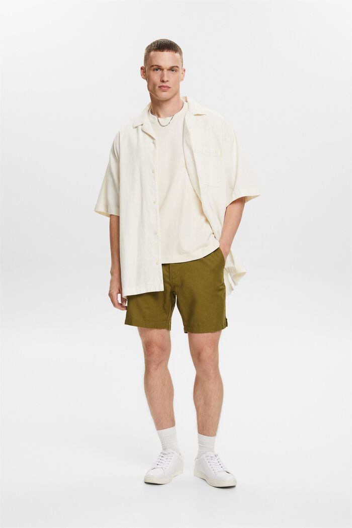 Cotton-Linen Bermuda Shorts, OLIVE, detail image number 1