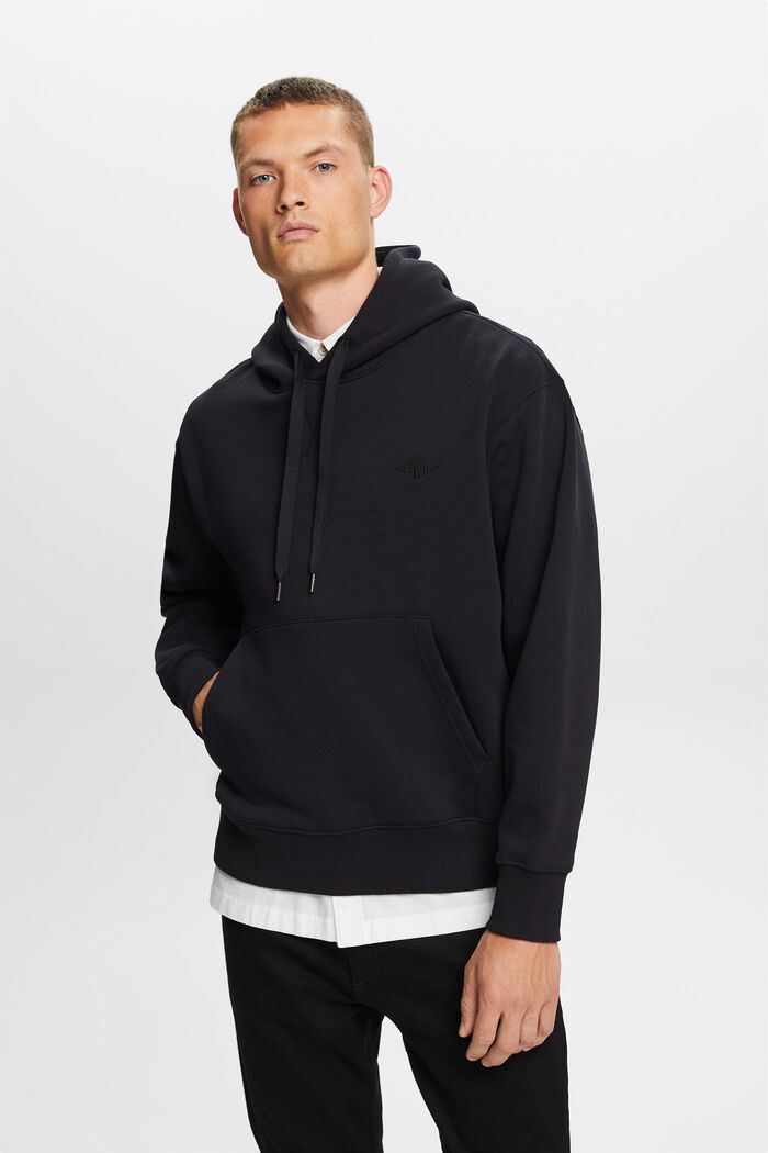 Sweatshirt hoodie with logo stitching, BLACK, detail image number 0