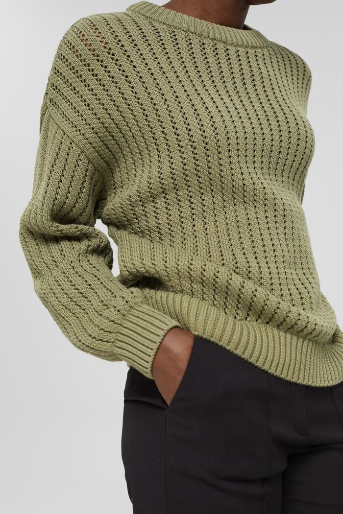 Patterned knit jumper made of organic cotton, LIGHT KHAKI, detail image number 2