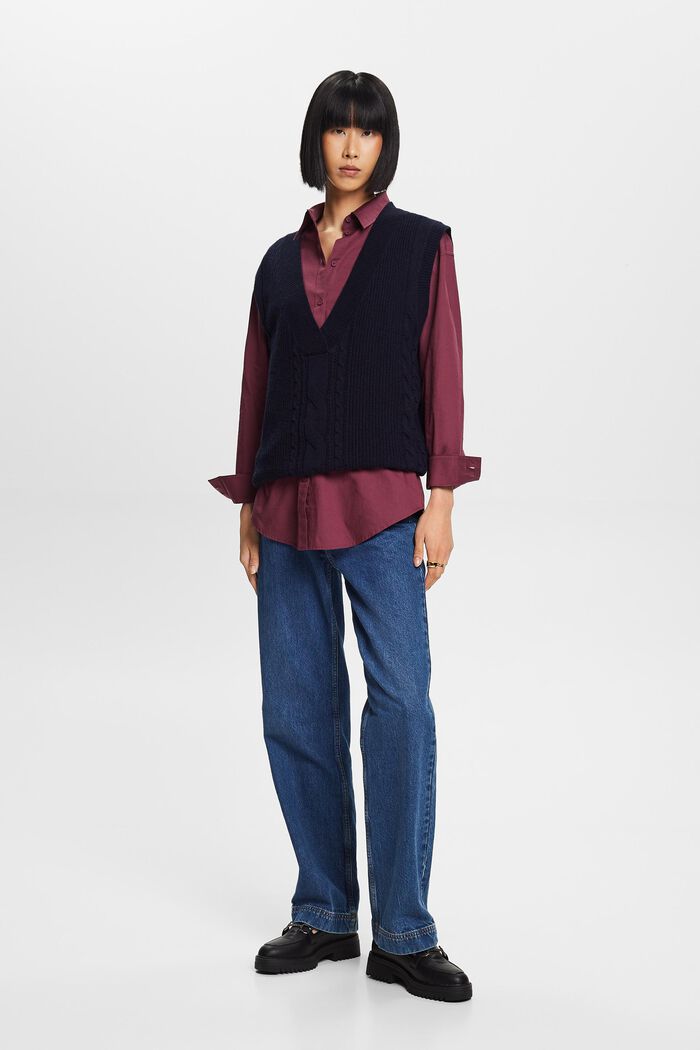 Poplin shirt blouse, 100% cotton, AUBERGINE, detail image number 1