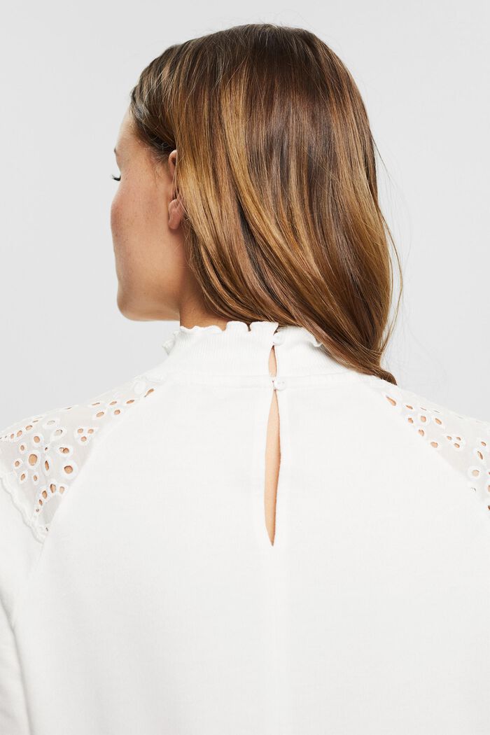 Sweatshirt with broderie anglaise, organic cotton, OFF WHITE, detail image number 5