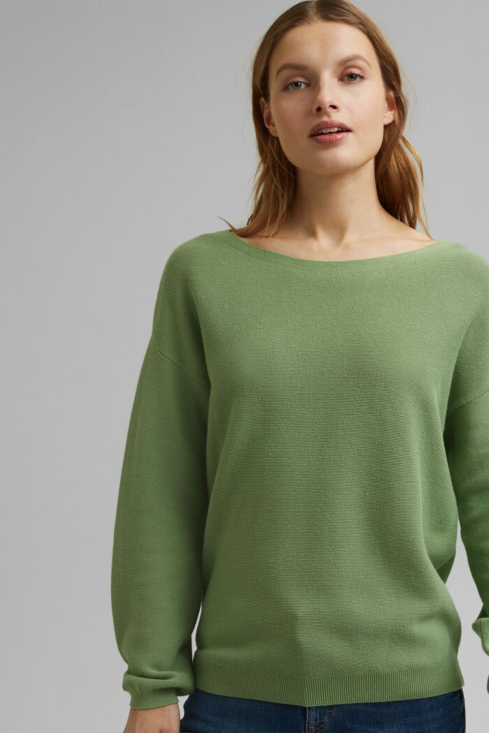 Knit jumper made of 100% organic cotton, LEAF GREEN, overview